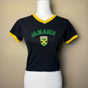 Black Jamaica T-Shirt with Yellow Trim Y2K Reggae Streetwear